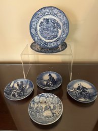 Boch Delft Blue/white Decor Small Plates And Liberty Blue Historic Plate Monticello