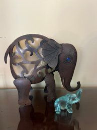 Metal Elephant Light And Small Glass Elephant