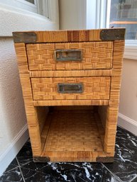 Wicker And Brass End Table