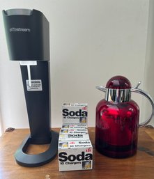 Sodastream, 6 Soda Chargers, And Emsa Thermometric Insulated Red Thermos Pitcher Jug Carafe