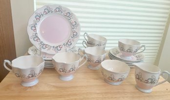 Queen Ann Fine Bone China England Pink And Blue Pattern