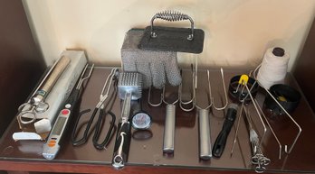 Kitchen Draw (2): Turkey Forks, Injector, String, Meat Mallet, And More