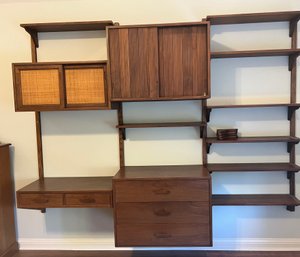 Vintage Hanging Wall Unit Mid Century Bookshelves, Desk And Draws