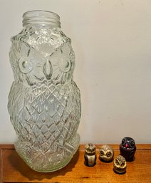 Wise Old Owl Lot: Glass, Marble And Wood Owls
