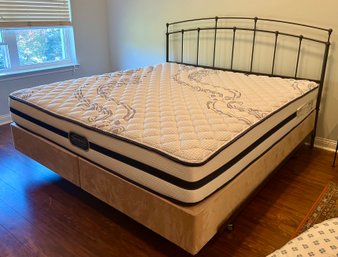 King Size Metal Bed Frame With Beauty Rest Firm Mattress