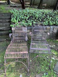 Pair Of Ornate Metal Chaise Lounge Chairs