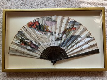 White Antique Asian Fans In Shadowbox Frames