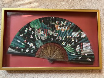 Black Antique Asian Fans In Shadowbox Frames