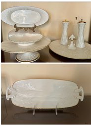 Lenox Cake Platter, Cheese Dish, Salt/pepper Mills, Shell Plate And Long Silver Rim Sandwich Tray