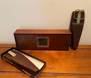 2 Italian Scissors And Letter Opener In Case And Sliding Desk Top Box