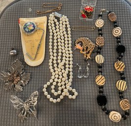 Costume Jewelry Lot: Necklaces, Pins And More