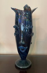 Signed Murano Glass Face Vase