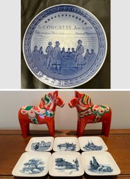 6- Royal Copenhagen Trinket Dishes, Royal Copenhagen US Congress Plate And 2- Nils Olsson Red Horses