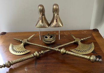 Brass Lot: Ducks, Axes And Trinket Lidded Chinese Bowl