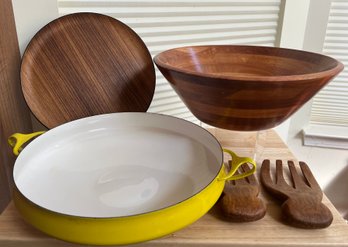 Dansk Skillet, Rosewood Salad Bowls, Servers And Laminated Tray