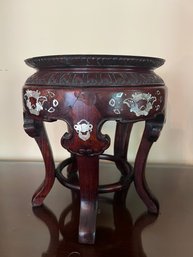 Asian Style Plant Stand With Mother Of Pearl Inlay And Marble Top