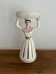 Antique Napkin Lady Holding A Basket