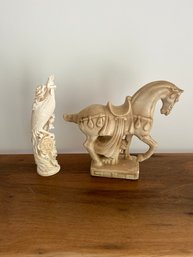 Lane & Co Vintage Ceramic Roman Trojan War Horse And Vintage Bone Chinese Phoenix Holding Flower