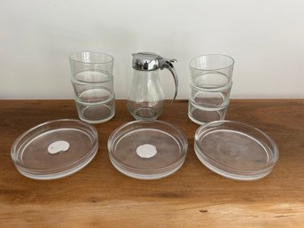 Syrup Dispenser, 6 Bowls And 3 Plates Glass