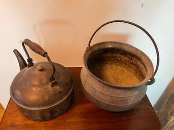 Antique Copper Kettle & Pot With Handle (heavy)