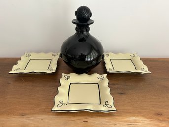 3-Chaleur Appetizer Plates And Black Julissa Decanter