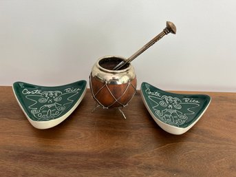 Mate Gourd Cup And 2 Costa Rica Trinket Trays