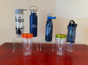 4 Water Bottles And 2 Travel Wine Tumblers