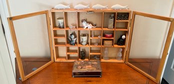 Littles Wall Display Case And Littles: Goebel, Royal Doulton, Asian Stamp And More