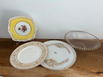 1966 Royal Worcester Plate, Lione Limoge, Foley China And Glass Bowl With Gold Trim