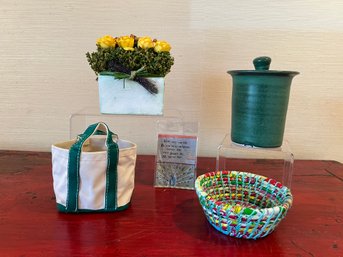 Pottery Jar With Lid, Recycled Paper Basket, Magnet, Bag Pottery Planter And Faux Flower Vase