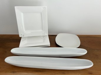 2 White Basic Porcelain Olive Dish, 3 Strawberry Street White Square Plates, And Church Hill Plate