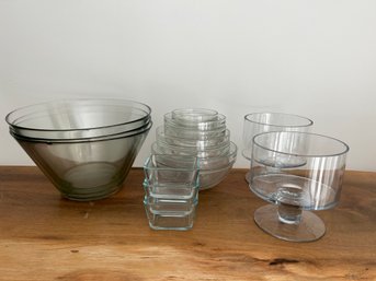 3 Glass Mixing Bowls, 2 Trifle Bowls, Set Of Nesting Bowls, 2 Glass Condiment Holders