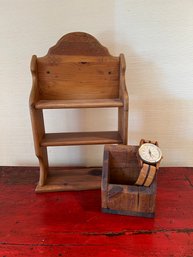 Wood Shelf, Wood Letter Holder And Wood Watch Shaped Clock