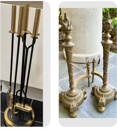 Brass Fireplace Tools And Brass Torch Andirons