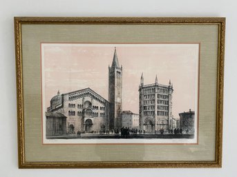 Cathedral In Parma Italy Signed Lithograph