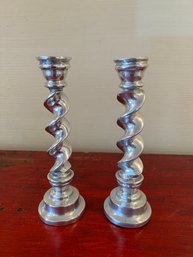 2-Silver Metal Swirl Candle Holders