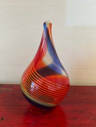 Thick Heavy MULTI - COLOR Swirl Modern ART DECO Art Glass Vase. Hand Blown