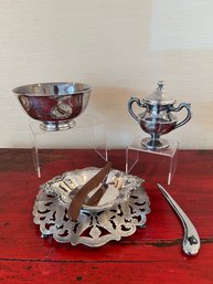 Silverplate: Reed/barton Bowl, Trivet, Sugar Bowl, Envelope Openers