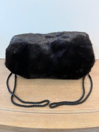 Lenore Marshall New York Black Fur Muff With Satin Liner & Zipper Pocket