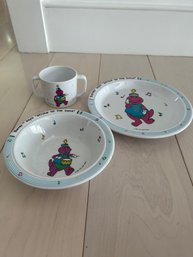 Plastic Barney Plate, Cup And Bowl