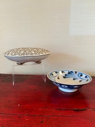 Miya Brush Blue Bowl And Potsalot Camelia Vase In Matte White