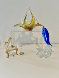 Murano Basket, Dolphin And 22K Crystal Piano And Stool