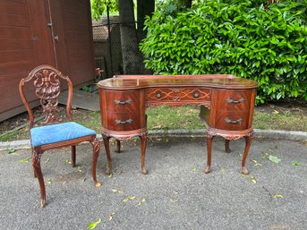 Antique Burled Mahogany Desk And Chair