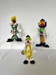 3- Slim Murano Art Glass Clowns