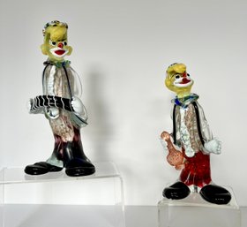 2- Tall Murano Art Glass Clowns