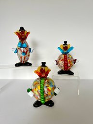 3- Round Murano Art Glass Clowns