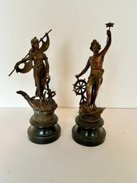 Antique Pair Of German Spelter Art Nouveau Figures