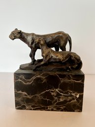Christopher Fratin Bronze Sculpture - Panthers On Marble Base