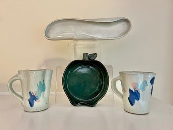 Russel Wright Decor Tray, Pottery Apple And 2 Cups