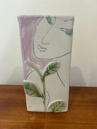 Signed Pottery Vase Of Girl
